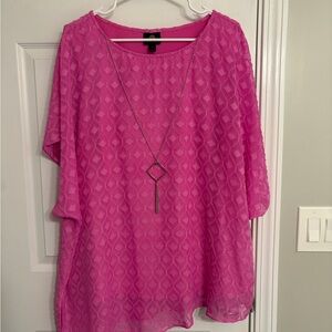 JM Collection Fuchsia Diamond Pattern Blouse